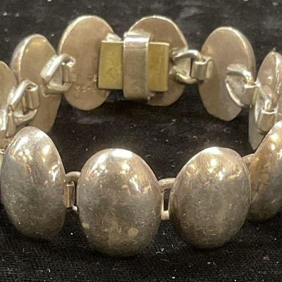 Vtg Sterling Silver Oval Panel Bracelet, Mexico
