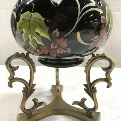 198: Sgnd SUSAN BRYAN FENTON H Painted Bwl W Metal Stnd
