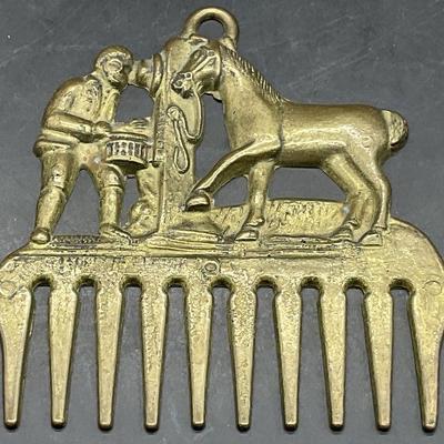44: Antique Brass Figural Motif Horse Comb
