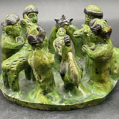 128: Vintage Handmade Green Glazed Pottery Judaica
