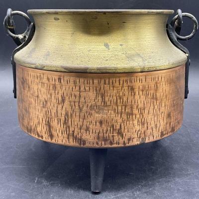 AMINA Copper Brass & Iron Footed Cauldron
