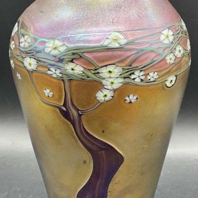 125: Zellique Studio Iridescent Art Glass Floral Vase
