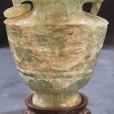 Vtg Chinese Carved Jade Censer Urn Vase
