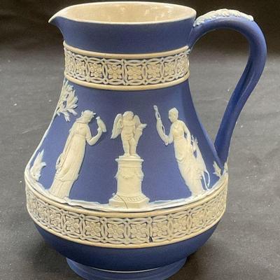 115: Wedgwood Blue Jasperware Pitcher, England
