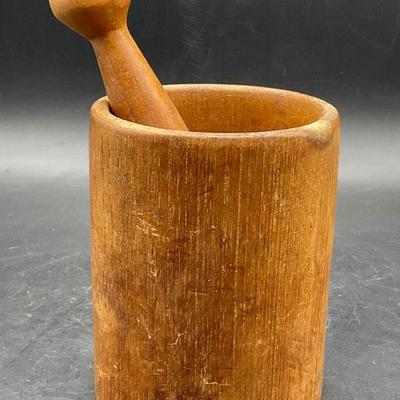 Antique Carved Wood Mortar & Pestle
