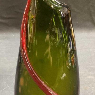 154: Attr FLAVIO POLI Sommerso Green Art Glass Vase
