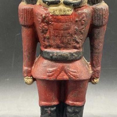 Vintage Painted Iron Nut Cracker Figural Doorstop
