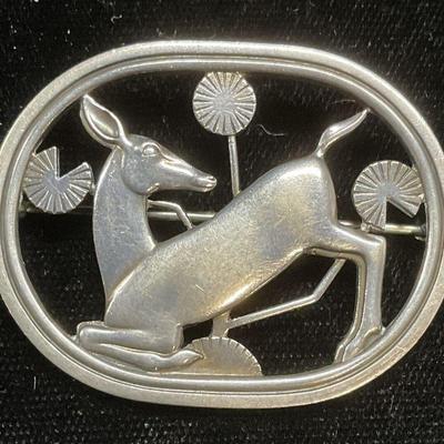 Vtg Georg Jensen Sterling Silver Deer Brooch

