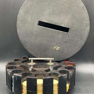 Group Lot Poker Chips W/ Wooden Swivel Case
