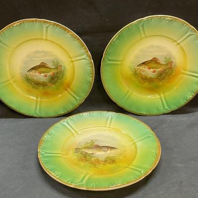 184: 3 Antq Franz Anton Mahlem Porcelain Fish Plates
