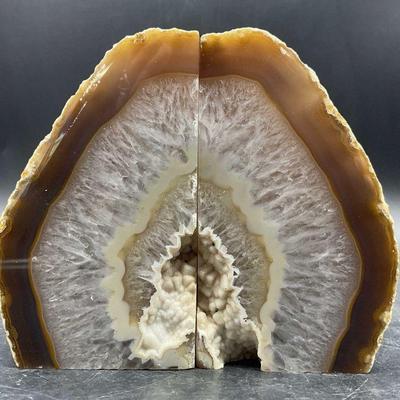 179: Pair Polished & Raw Crystal Geode Bookends
