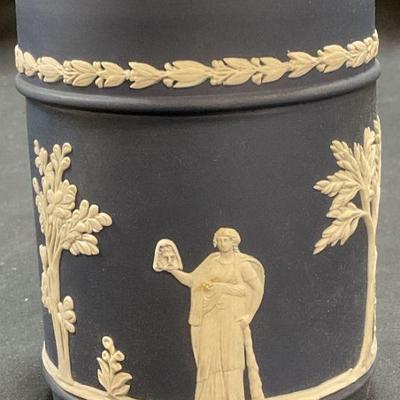 116: Wedgwood Dark Blue Jasperware Covered Jar England
