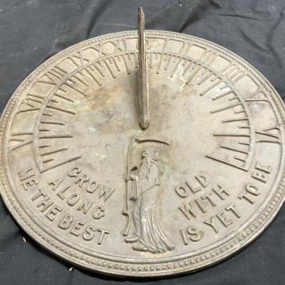 76: FLORA & FAUNA Vntg Cast Metal Sundial With Text

