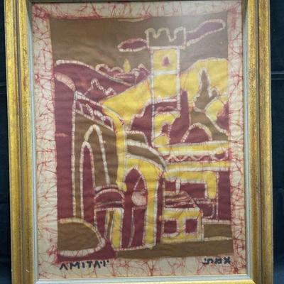 35: Framed Signed Abstract Batik Cloth Painting
