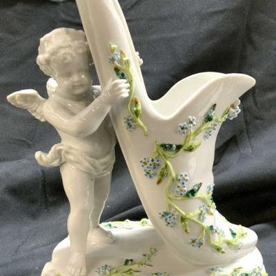 46: VON SCHIERHOLZ Atq Prc Cherub Carrying Slipper Vase
