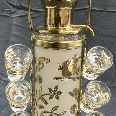 GLEN SHAW GLASSWORKS MCM Decanter W Shot Glasses
