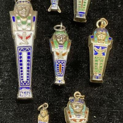 Group Lot 7 Silver Egyptian Revival Pendants
