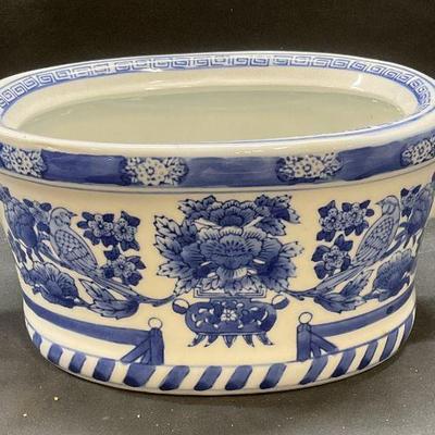Asian Blue & White Porcelain Floral Cachepot
