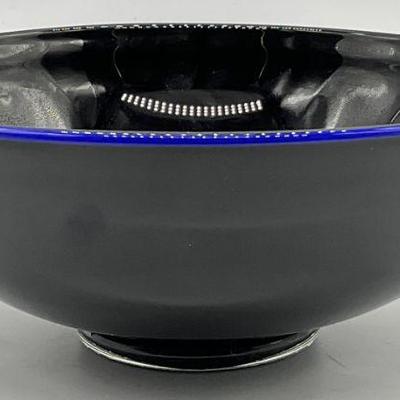 170: 1989 BAYEZ GLASS Cobalt Blue Rim Black Bowl
