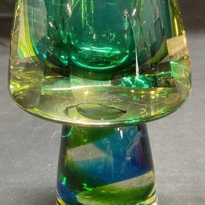 151: Murano Style Sommerso Faceted Green Votive
