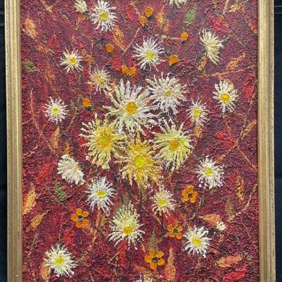 23: Signed Abstract Flowers Impasto Oil Painting
