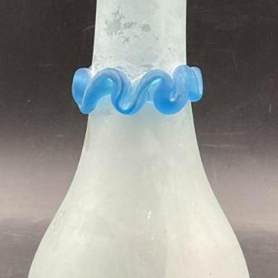 147: Handmade Blue Art Glass Ruffle Rim Vase
