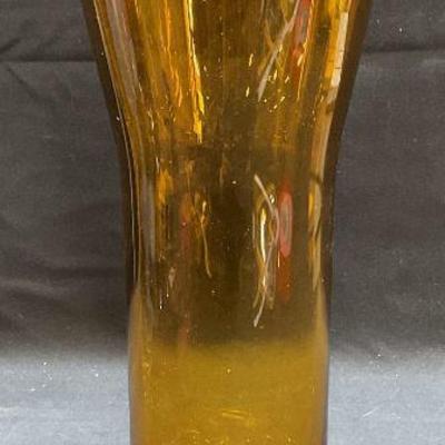158: Vintage GOEBEL Amber Art Glass Fluted Vase
