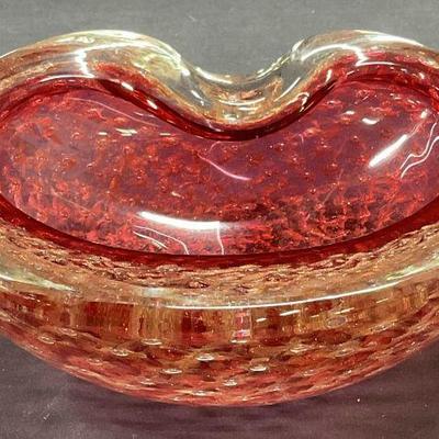 143: Murano Style Sommerso Bullicante Art Glass Bowl
