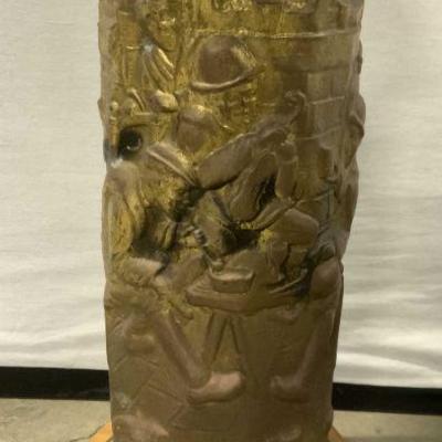 Vintage English Brass Umbrella Stand W Wood Base
