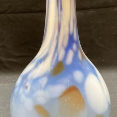 148: Hand Blown Blue Confetti Art Glass Vase
