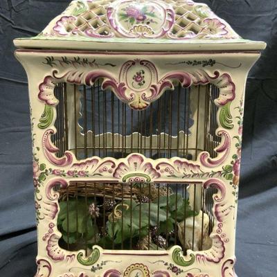 12: Antq French FAIENCE Porcelain Bird Cage
