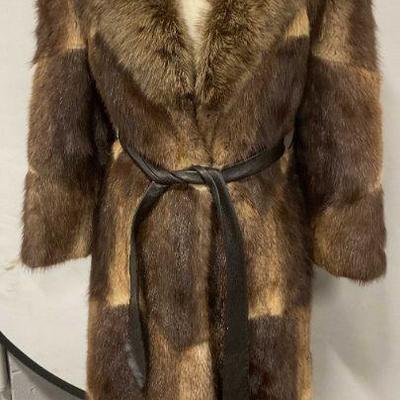 Vtg Emilio Gucci Brown Fur Leather Belted Coat

