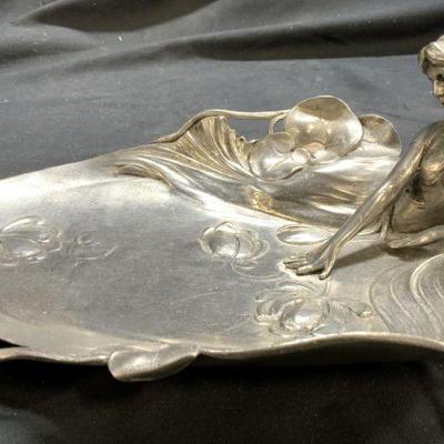 63: WMF Art Nouveau Pewter Tray W Female Figure
