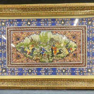18: Signed Polo Game Persian Tile Style Painting
