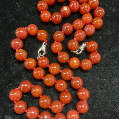 Pair Heavy Carnelian Beaded Necklaces
