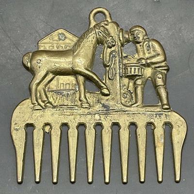 57: Antique Brass Figural Motif Horse Comb
