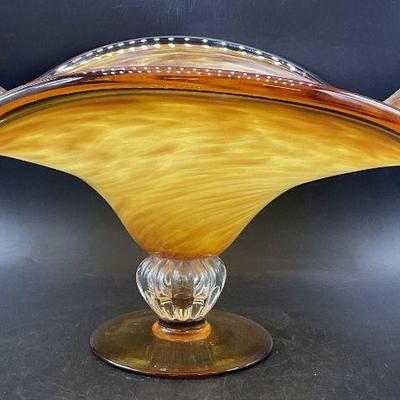 111: WHITE CRISTAL Handmade Art Glass Centerpiece Bowl
