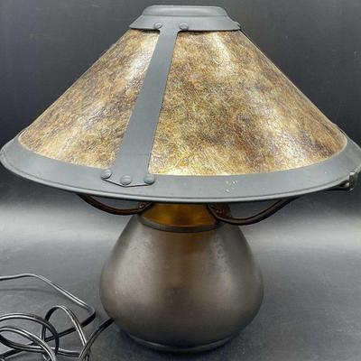 106: Beanpot Style Metal Table Lamp W/ Lampshade Mexico
