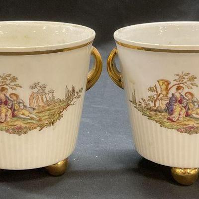 191: Pair Vtg Freiberger Porcelain Lovers Cachepots
