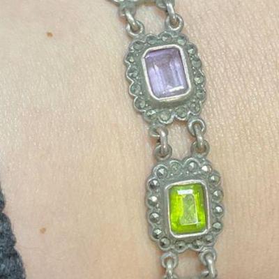 Vintage Silver Semiprecious Stone Bracelet
