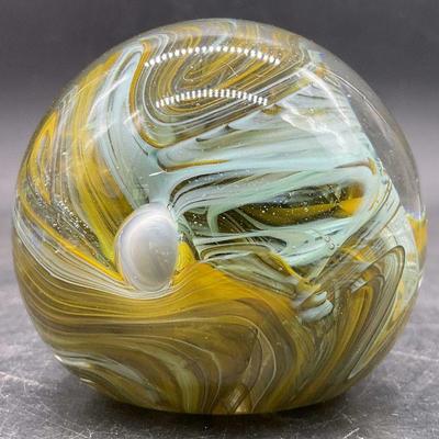 134: Handmade Swirled Art Glass Paperweight
