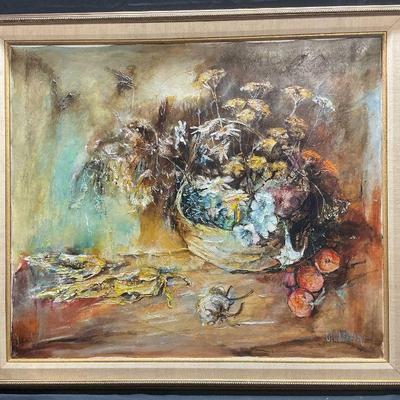 26: Sgn Agop Chalekian Still Life Flowers Oil Painting
