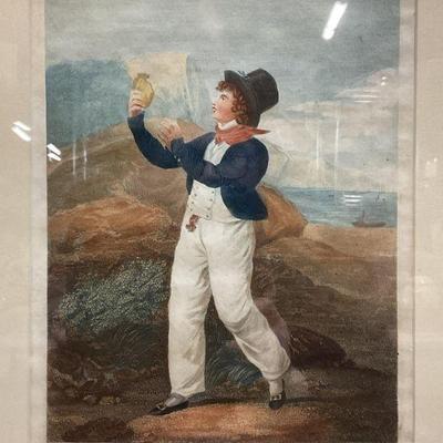 Framed Antique The Fortunate Tar Engraving

