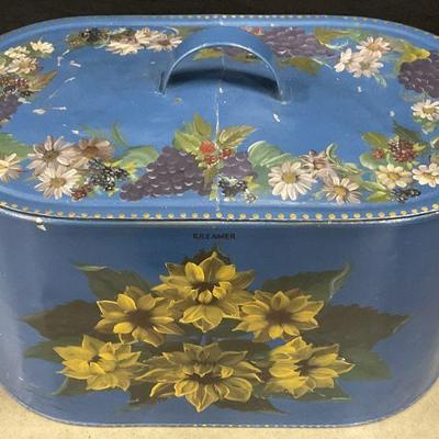 16: KREAMER Vintage Hand Painted Metal Wash Basin, Lid
