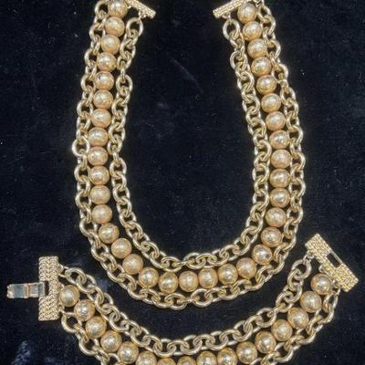 175: Vtg Monet Gold Beaded Chain Necklace & Bracelet

