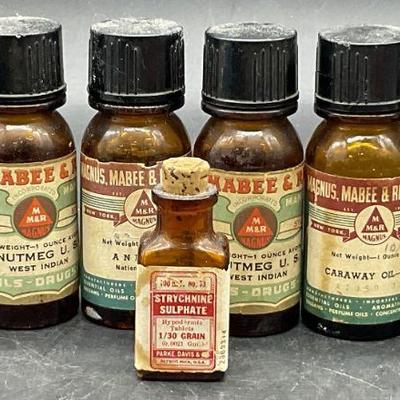 Lot 7 Vintage Apothecary Bottles, Magnus Mabee +
