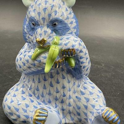 160: HEREND HUNGARY Fishnet Porcelain Panda Figural
