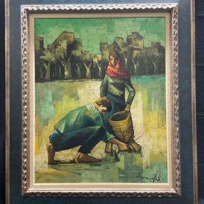 25: Framed Signed Abstract Figural Oil Painting
