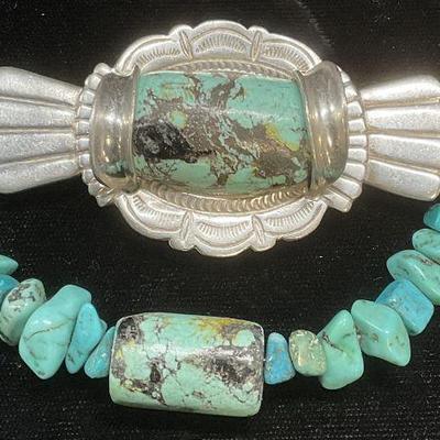 7: 1982 Clara Studio Pewter Faux Turquoise Brooch
