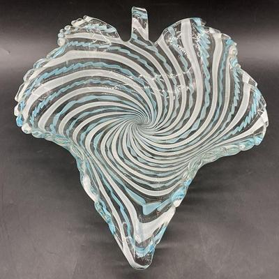 Murano Style Blue & White Swirled Art Glass Bowl
